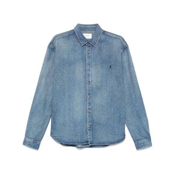 Saint Laurent Men Denim Shirt With Logo